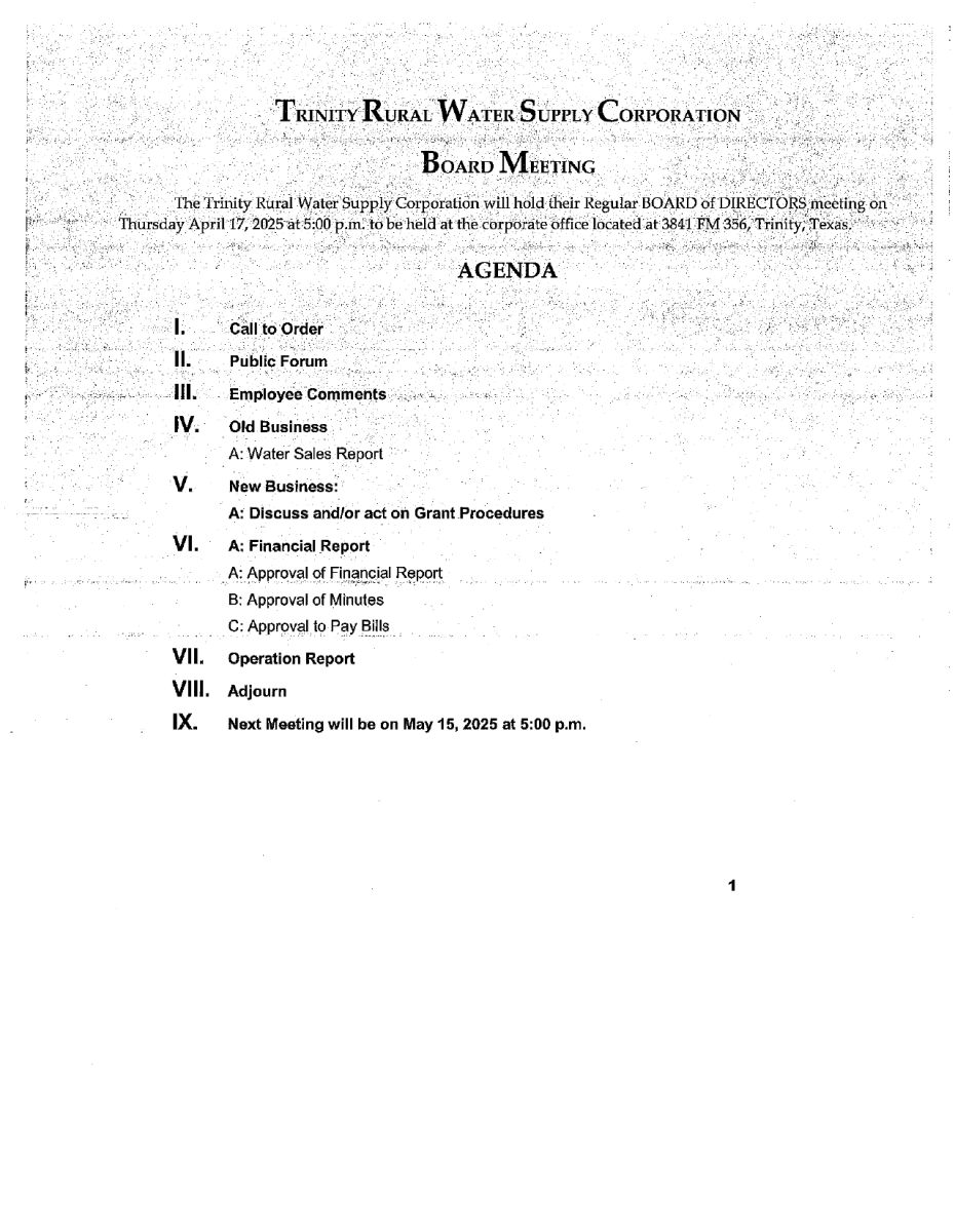 April 2025 Board Meeting Agenda